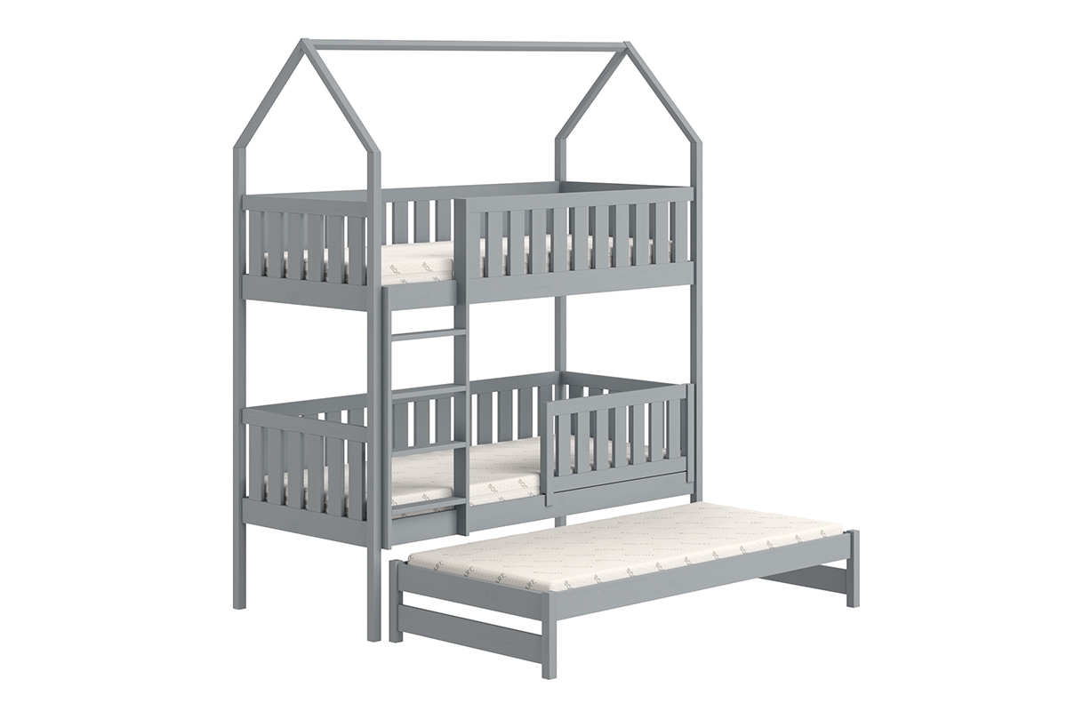 Detská posteľ domček poschodová s výsuvným lôžkom Nemos - šedý, 90x190 Detská posteľ poschodová s výsuvným lôžkom Nemos - Farba šedý 