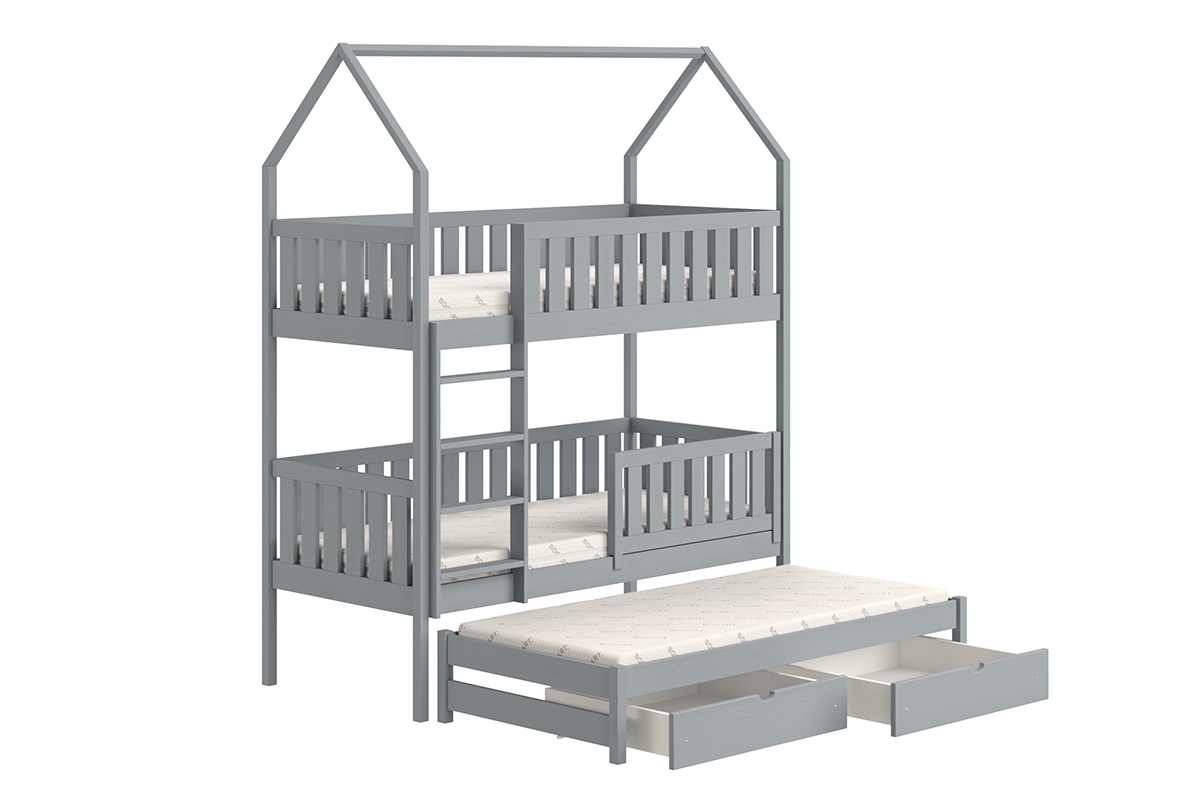 Detská posteľ domček poschodová s výsuvným lôžkom Nemos - šedý, 90x180 Detská posteľ poschodová s výsuvným lôžkom Nemos - Farba šedý 