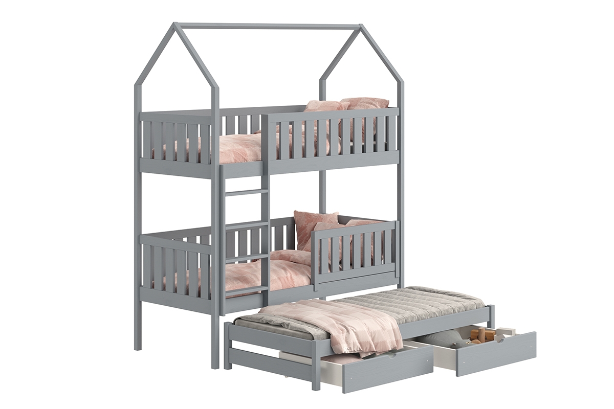 Detská posteľ domček poschodová s výsuvným lôžkom Nemos - šedý, 80x160 Detská posteľ poschodová s výsuvným lôžkom Nemos - Farba šedý 