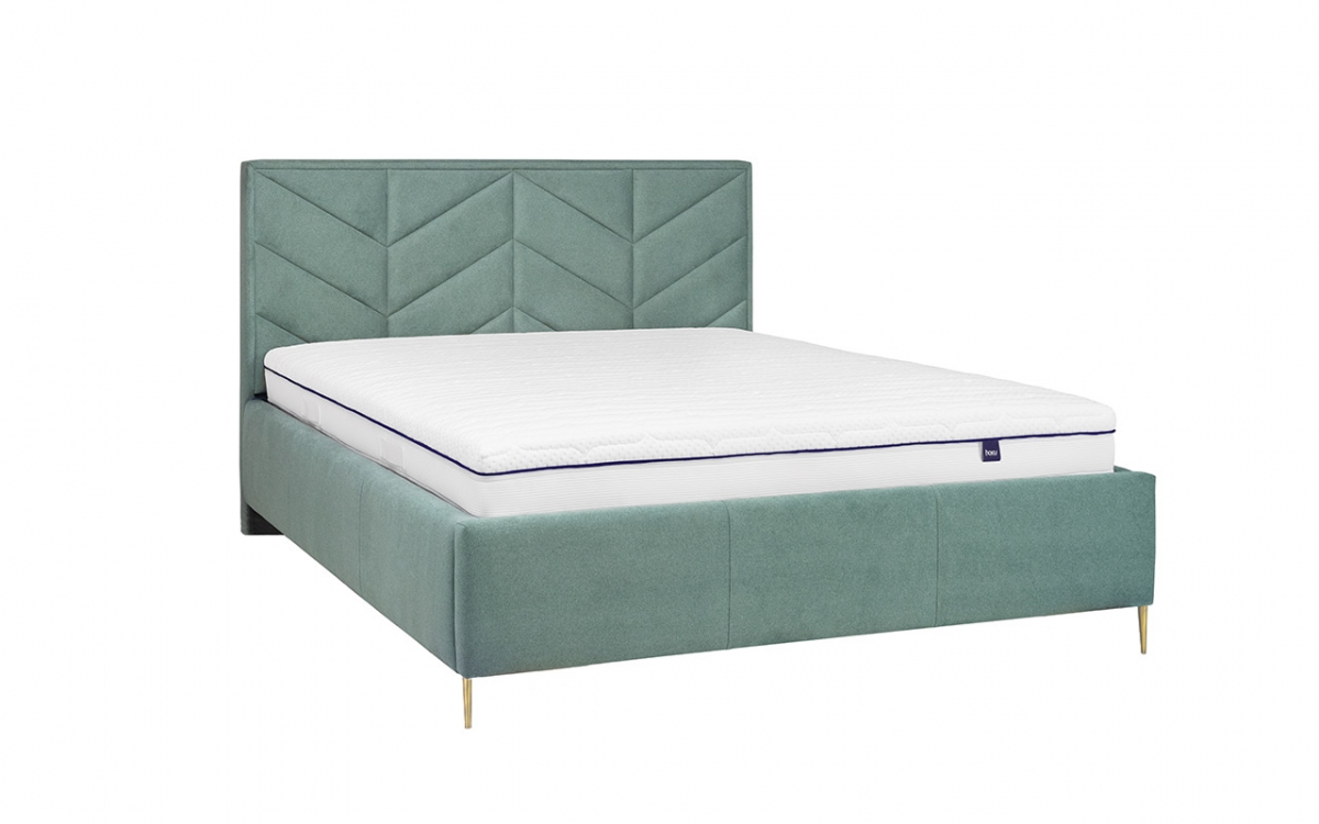 postel čalouněné pro ložnice s úložným prostorem Lindi - 160x200, Nohy ocelové - zlaté čalouněné postel z wysokim wezglowiem 