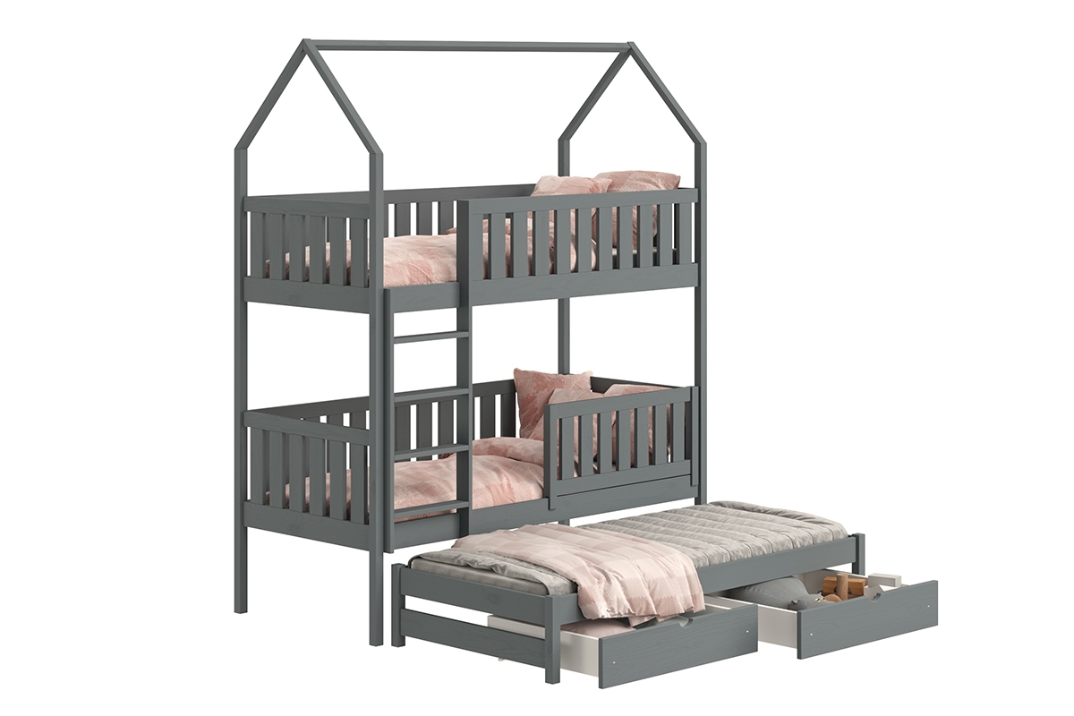 postel dětské domeček patrová  výsuvná Nemos - grafit, 90x200 postel dětské patrová  výsuvná Nemos - Barva Grafit 