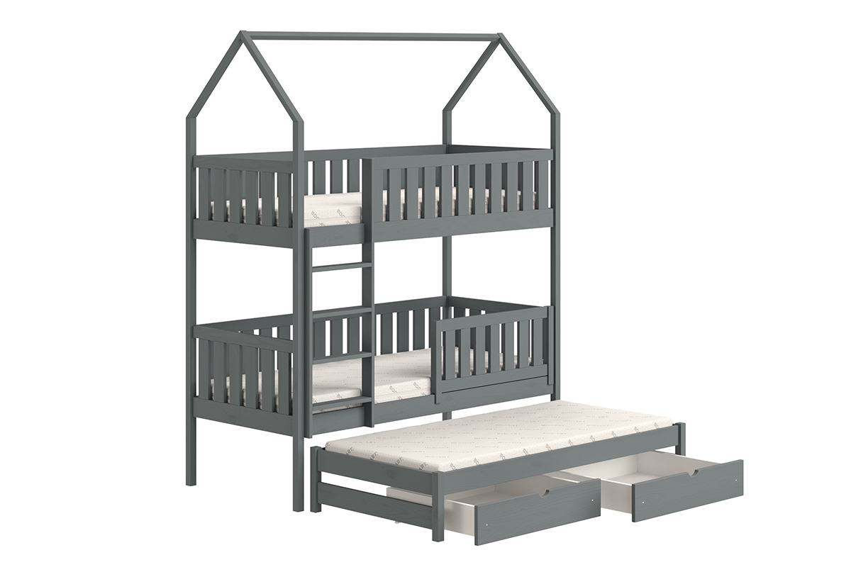 Detská posteľ domček poschodová s výsuvným lôžkom Nemos - grafit, 90x190 Detská posteľ poschodová s výsuvným lôžkom Nemos - Farba Grafit 