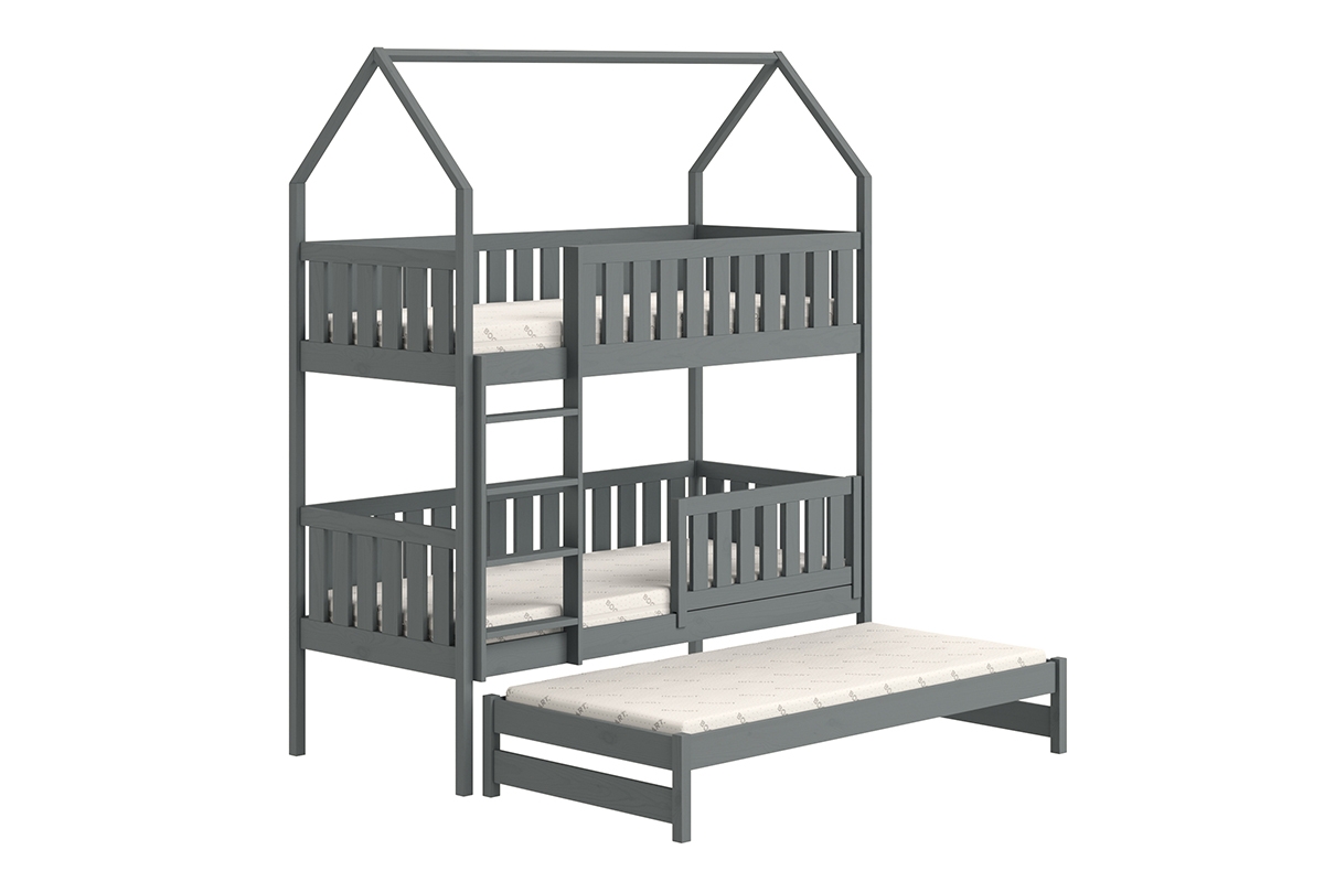 Detská posteľ domček poschodová s výsuvným lôžkom Nemos - grafit, 80x160 Detská posteľ poschodová s výsuvným lôžkom Nemos - Farba Grafit 