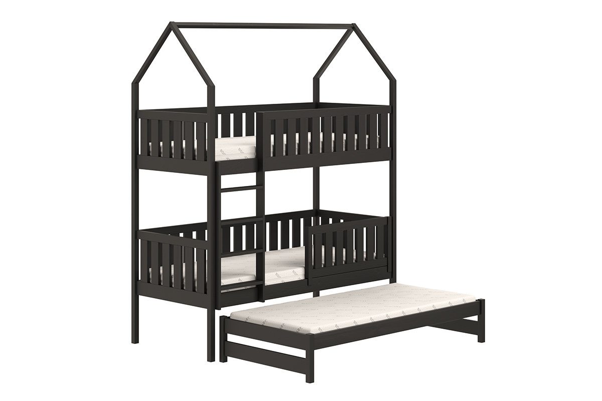 Detská posteľ domček poschodová s výsuvným lôžkom Nemos - Čierny, 90x190 Detská posteľ poschodová s výsuvným lôžkom Nemos - Farba Čierny 