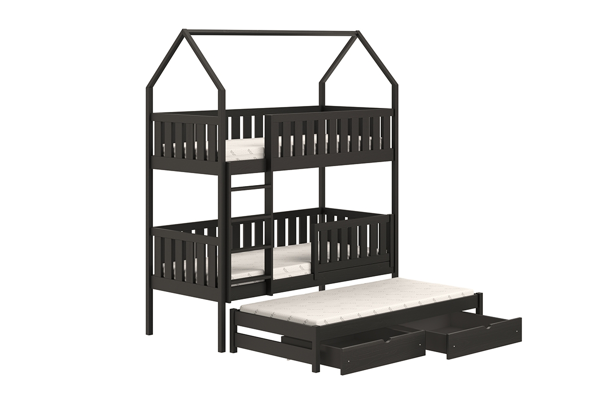 postel dětské domeček patrová  výsuvná Nemos - Černý, 90x180 postel dětské patrová  výsuvná Nemos - Barva Černý 
