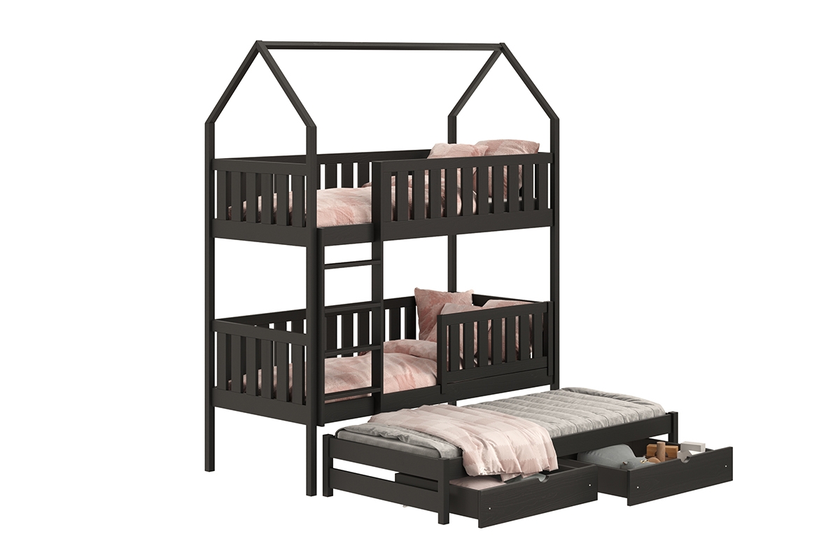 postel dětské domeček patrová  výsuvná Nemos - Černý, 90x180 postel dětské patrová  výsuvná Nemos - Barva Černý 
