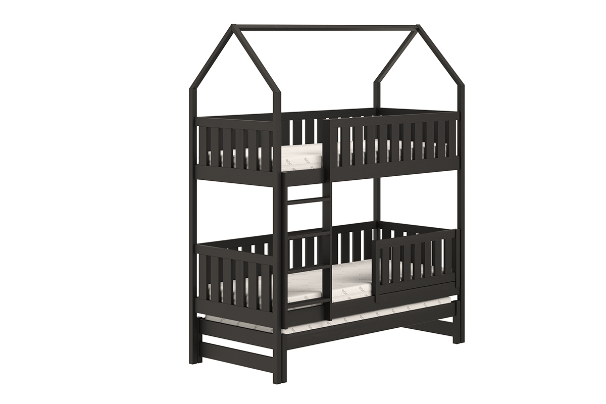 Detská posteľ domček poschodová s výsuvným lôžkom Nemos - Čierny, 80x190 Detská posteľ poschodová s výsuvným lôžkom Nemos - Farba Čierny 