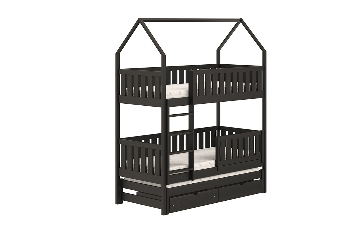 Detská posteľ domček poschodová s výsuvným lôžkom Nemos - Čierny, 80x180 Detská posteľ poschodová s výsuvným lôžkom Nemos - Farba Čierny 