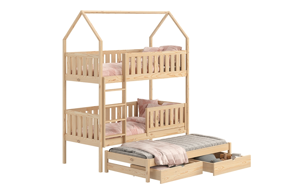 Detská posteľ domček poschodová s výsuvným lôžkom Nemos - Borovica, 90x190 Detská posteľ poschodová s výsuvným lôžkom Nemos - Farba Borovica 