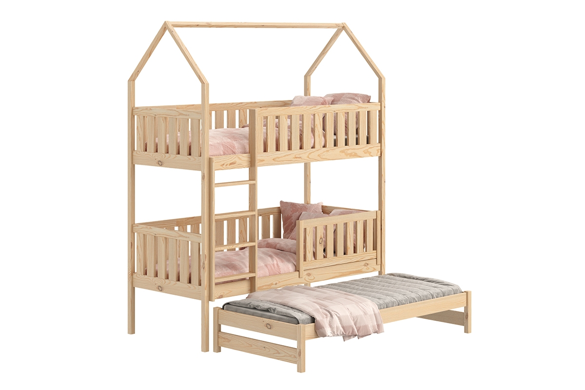 Detská posteľ domček poschodová s výsuvným lôžkom Nemos - Borovica, 90x180 Detská posteľ poschodová s výsuvným lôžkom Nemos - Farba Borovica 