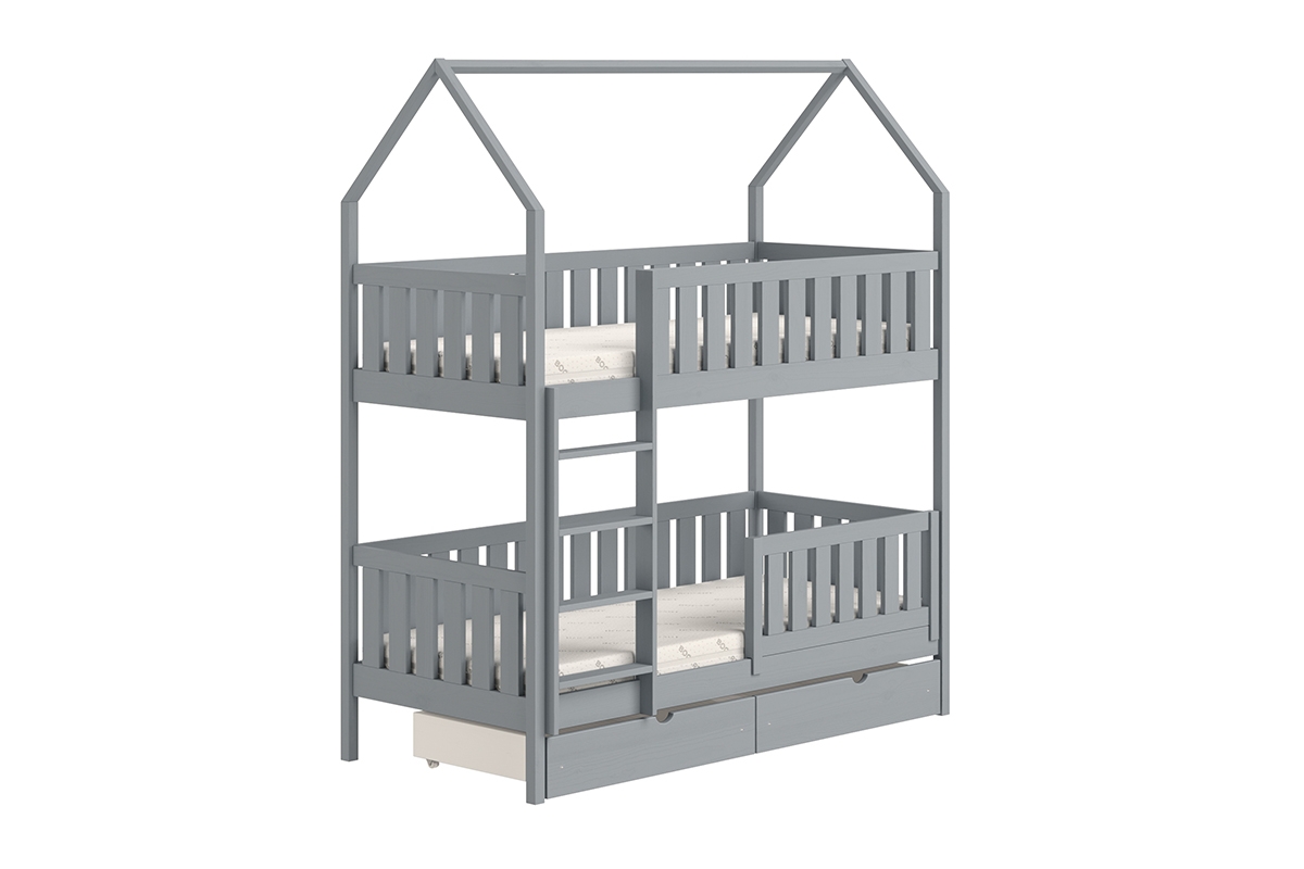 Detská posteľ domček poschodová Nemos - šedý, 70x140 Detská posteľ poschodová Nemos - Farba šedý 