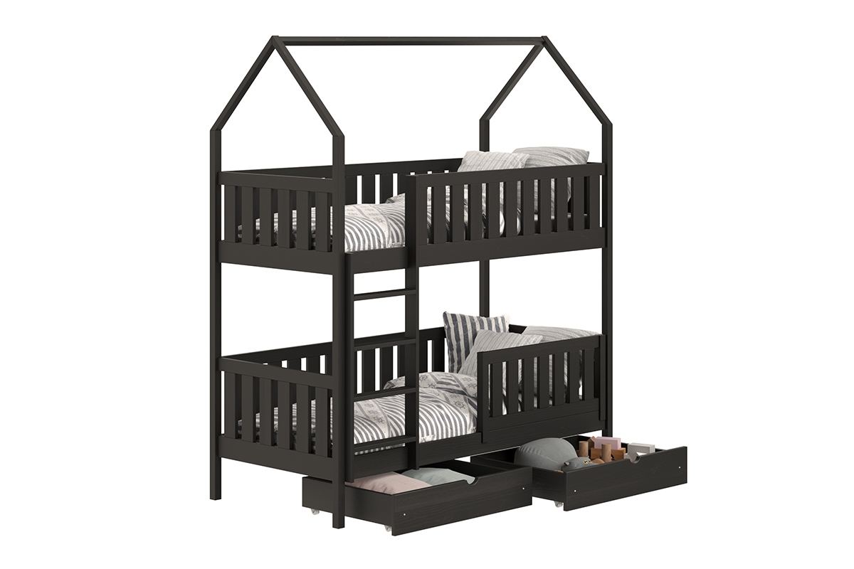 postel dětské domeček patrová  Nemos - Černý, 90x190 postel dětské patrová  Nemos - Barva Černý 
