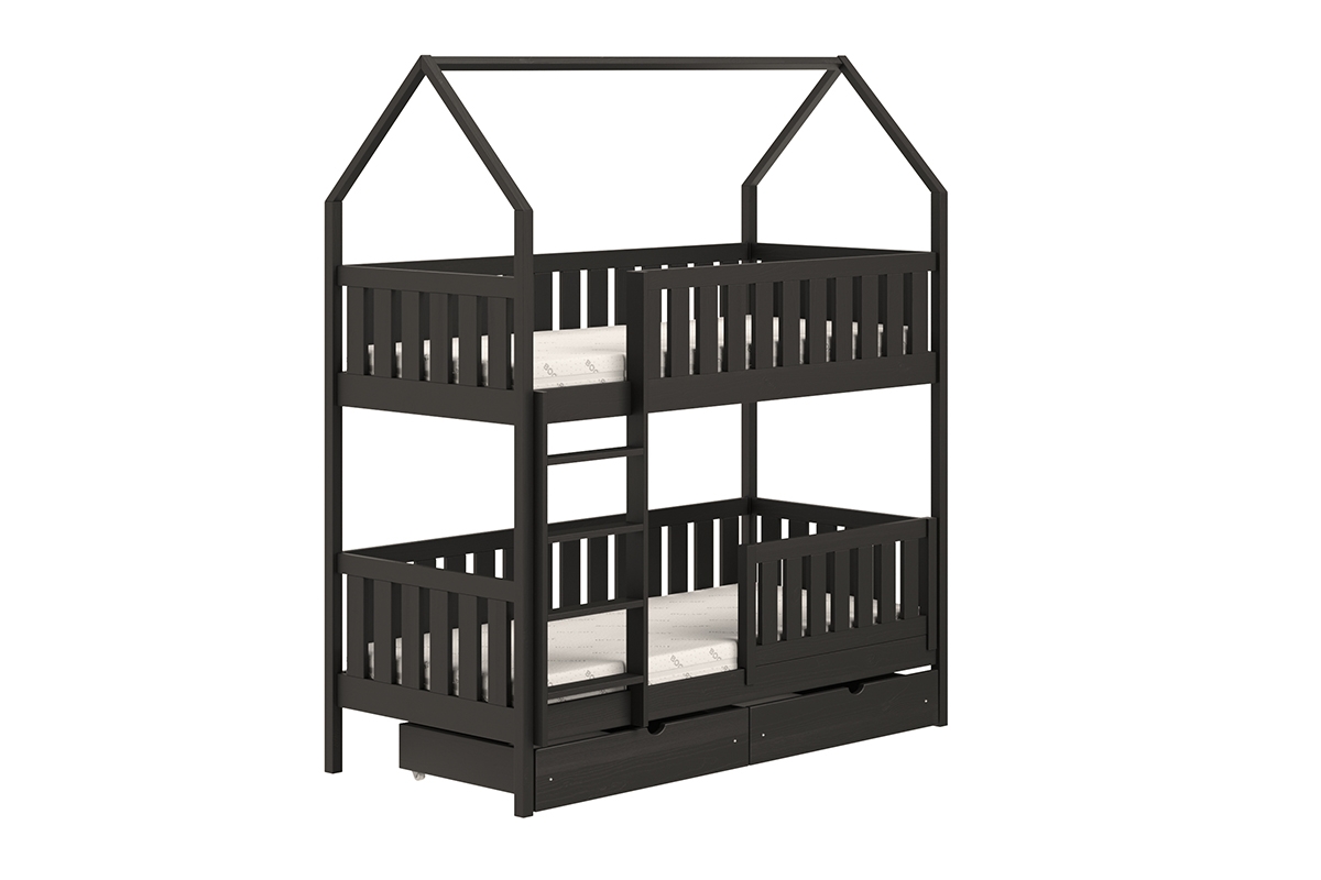 Dětská patrová domečková postel Nemos 80x180 - černá postel dětské patrová  Nemos - Barva Černý 