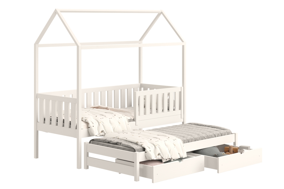 Detská posteľ domček prízemná s výsuvným lôžkom Nemos - Biely, 80x190 Detská posteľ prízemná s výsuvným lôžkom Nemos - Farba Biely 