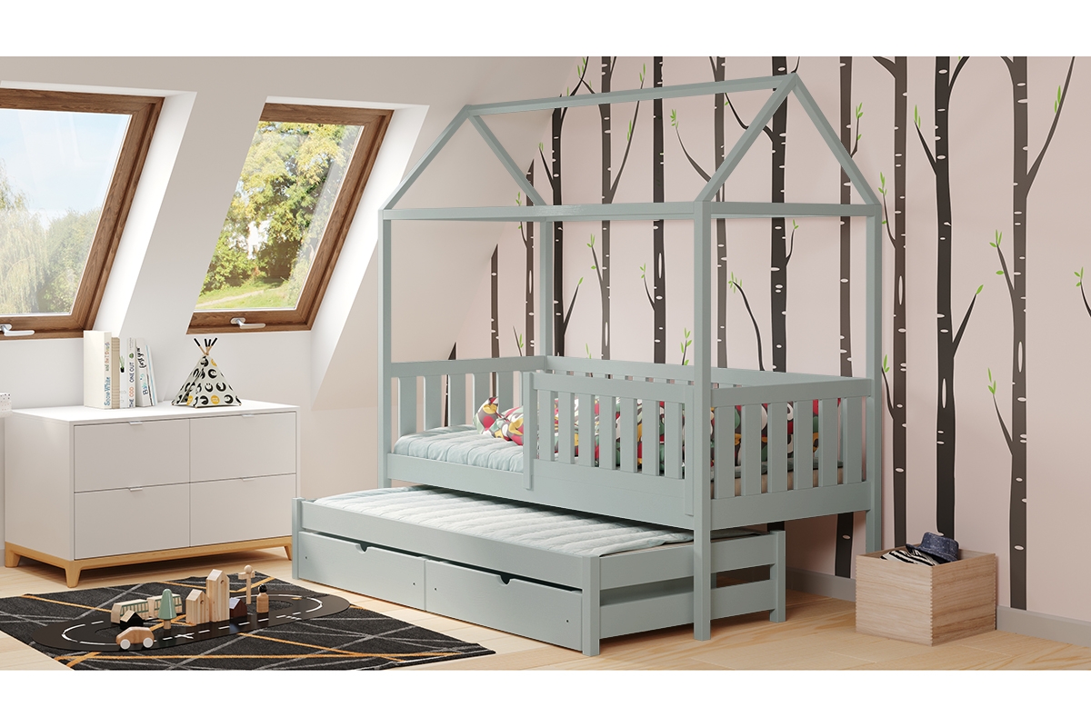 Detská posteľ domček prízemná s výsuvným lôžkom Nemos - šedý, 90x200 Detská posteľ prízemná s výsuvným lôžkom Nemos - Farba šedý