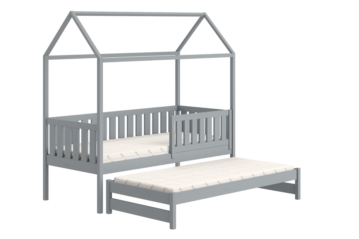 Detská posteľ domček prízemná s výsuvným lôžkom Nemos - šedý, 90x190 Detská posteľ prízemná s výsuvným lôžkom Nemos - Farba šedý