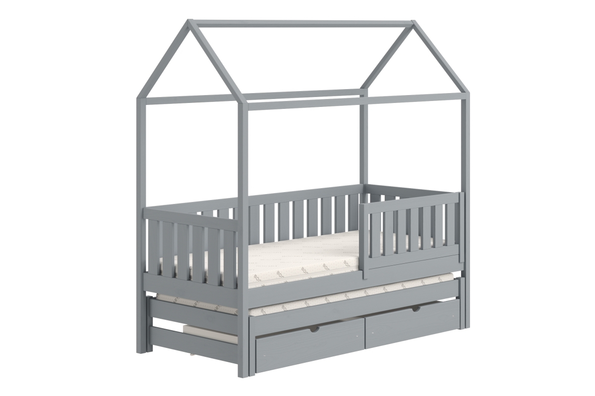 Detská posteľ domček prízemná s výsuvným lôžkom Nemos - šedý, 90x180 Detská posteľ prízemná s výsuvným lôžkom Nemos - Farba šedý