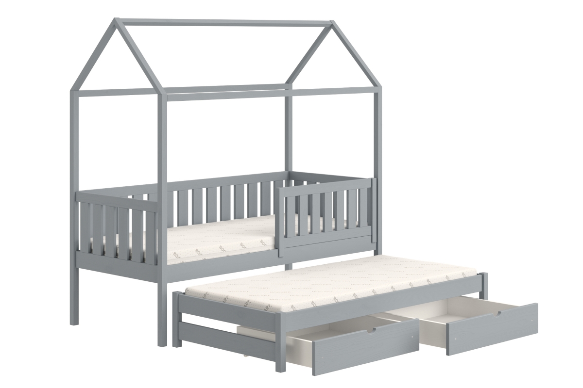 Detská posteľ domček prízemná s výsuvným lôžkom Nemos - šedý, 80x160 Detská posteľ prízemná s výsuvným lôžkom Nemos - Farba šedý