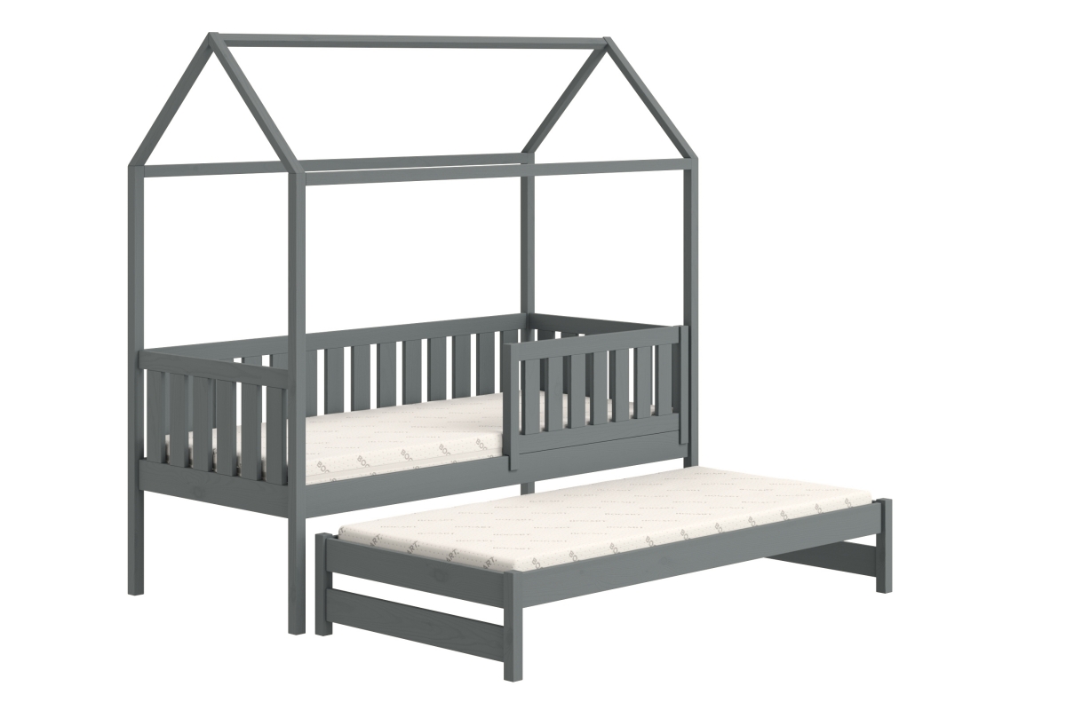 Detská posteľ domček prízemná s výsuvným lôžkom Nemos - grafit, 90x200 Detská posteľ prízemná s výsuvným lôžkom Nemos - Farba Grafit 