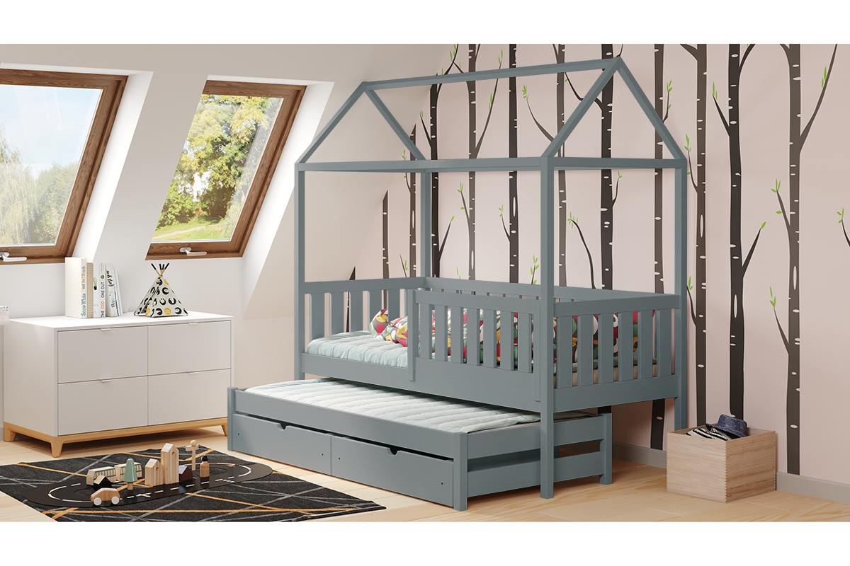 Detská posteľ domček prízemná s výsuvným lôžkom Nemos - grafit, 90x190 Detská posteľ prízemná s výsuvným lôžkom Nemos - Farba Grafit 