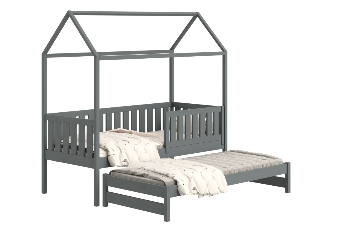 Detská posteľ domček prízemná s výsuvným lôžkom Nemos - grafit, 90x190 Detská posteľ prízemná s výsuvným lôžkom Nemos - Farba Grafit 