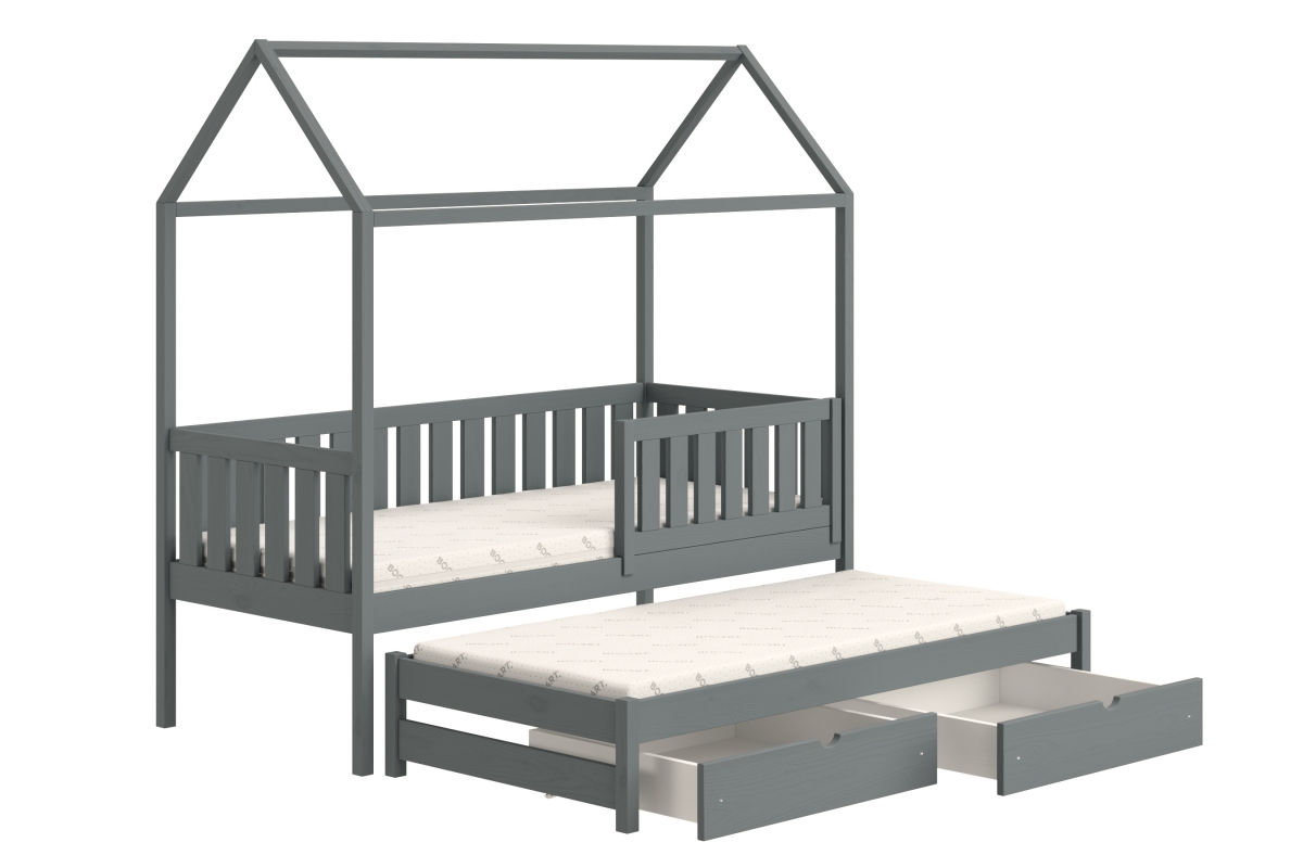 Detská posteľ domček prízemná s výsuvným lôžkom Nemos - grafit, 80x180 Detská posteľ prízemná s výsuvným lôžkom Nemos - Farba Grafit 