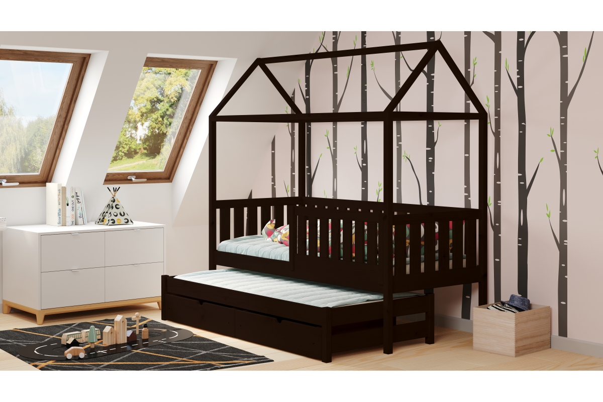 postel dětské domeček přízemní výsuvná Nemos - Černý, 90x200 postel dětské přízemní výsuvná Nemos - Barva Černý 