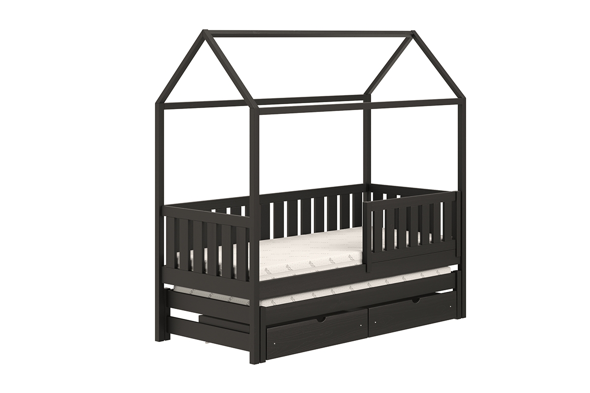 Detská posteľ domček prízemná s výsuvným lôžkom Nemos - Čierny, 90x190 Detská posteľ prízemná s výsuvným lôžkom Nemos - Farba Čierny 