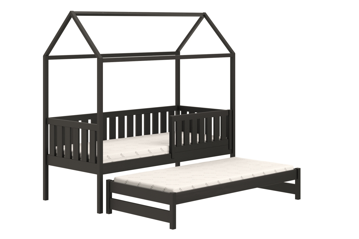 Detská posteľ domček prízemná s výsuvným lôžkom Nemos - Čierny, 80x200 Detská posteľ prízemná s výsuvným lôžkom Nemos - Farba Čierny 