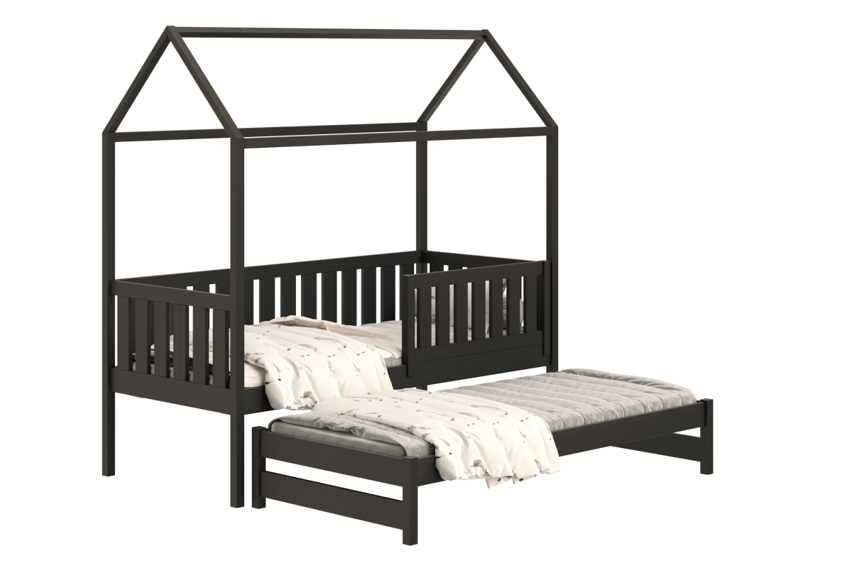 Detská posteľ domček prízemná s výsuvným lôžkom Nemos - Čierny, 80x180 Detská posteľ prízemná s výsuvným lôžkom Nemos - Farba Čierny 