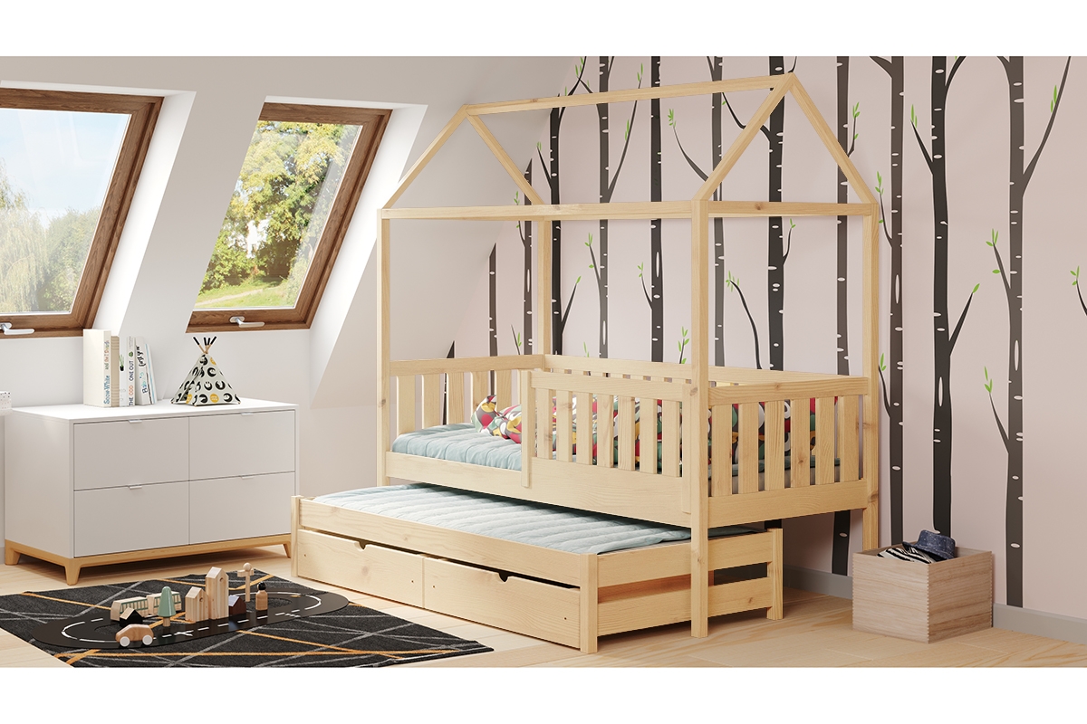 postel dětské domeček přízemní výsuvná Nemos - Borovice, 90x200 postel dětské přízemní výsuvná Nemos - Barva Borovice 