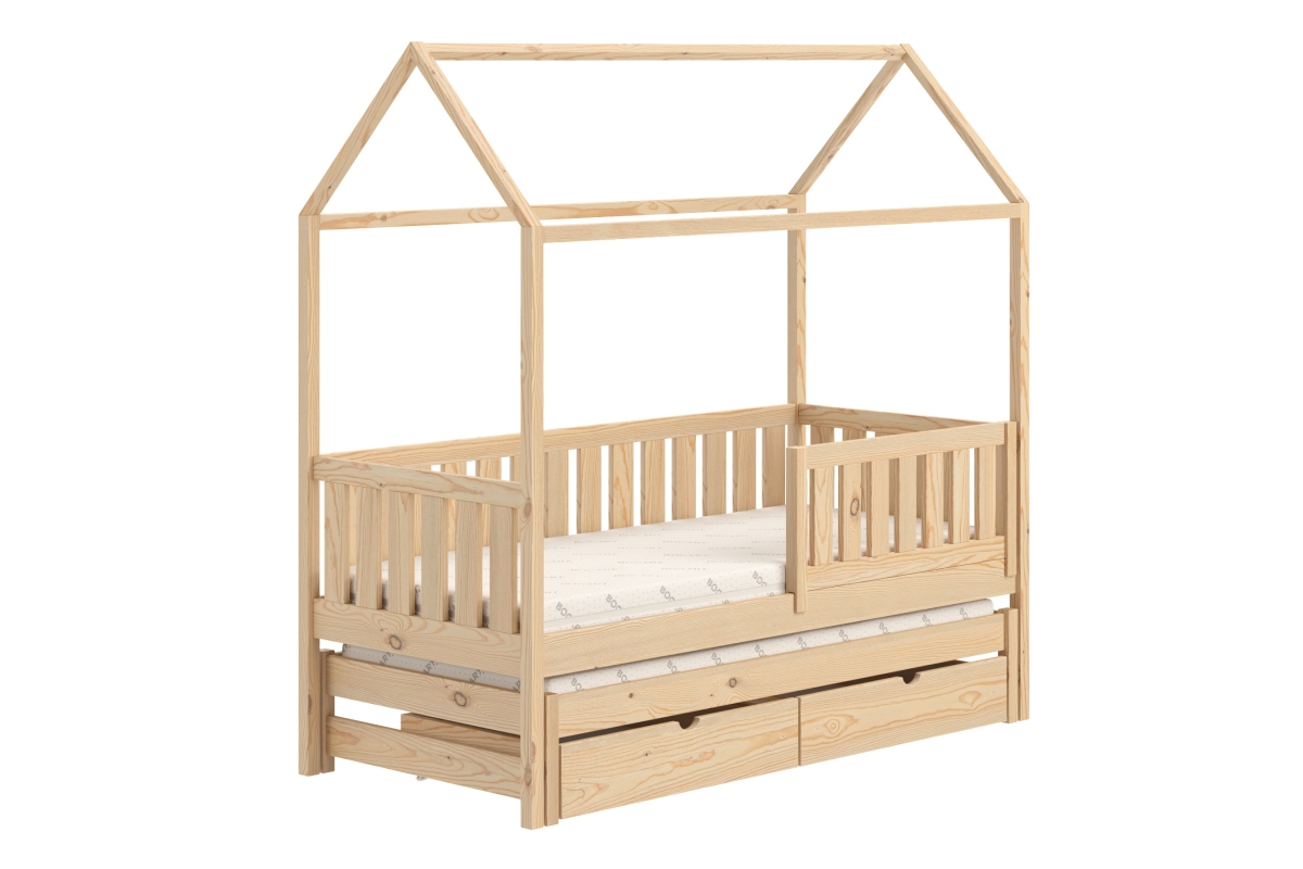 Detská posteľ domček prízemná s výsuvným lôžkom Nemos - Borovica, 90x180 Detská posteľ prízemná s výsuvným lôžkom Nemos - Farba Borovica 