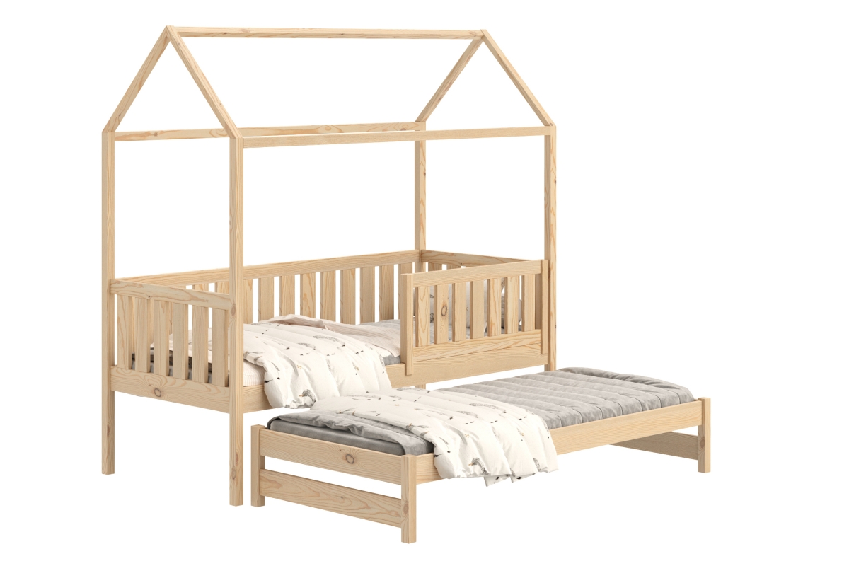 Detská posteľ domček prízemná s výsuvným lôžkom Nemos - Borovica, 80x190 Detská posteľ prízemná s výsuvným lôžkom Nemos - Farba Borovica 