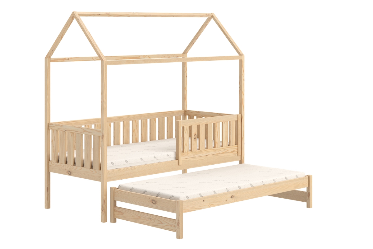 Detská posteľ domček prízemná s výsuvným lôžkom Nemos - Borovica, 80x180 Detská posteľ prízemná s výsuvným lôžkom Nemos - Farba Borovica 