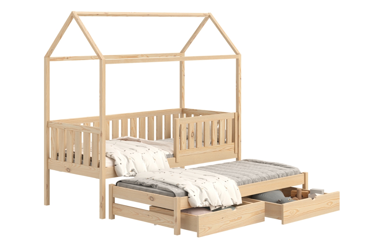 Detská posteľ domček prízemná s výsuvným lôžkom Nemos - Borovica, 80x180 Detská posteľ prízemná s výsuvným lôžkom Nemos - Farba Borovica 