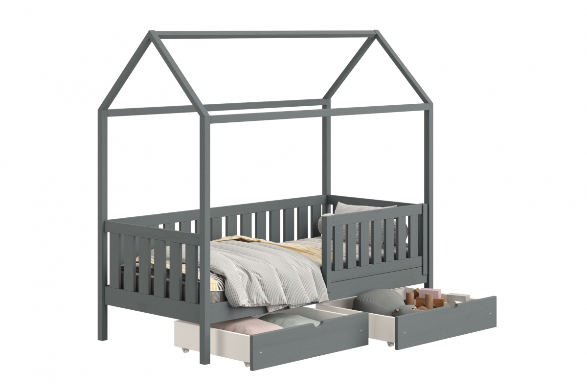 Detská posteľ domček prízemná so zásuvkami Nemos II - grafit, 90x180 Detská posteľ prízemná so zásuvkami Nemos II - Farba Grafit 