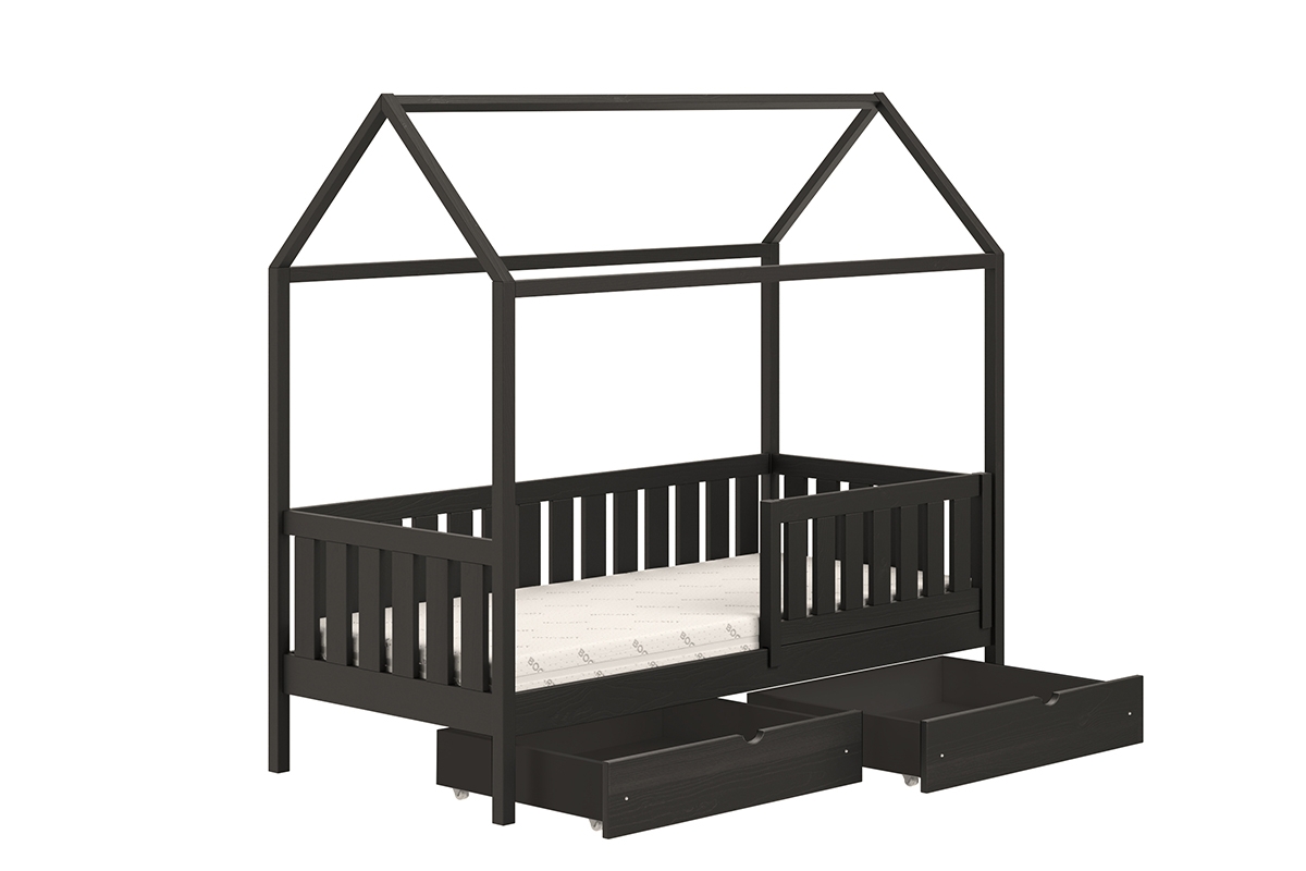 Detská posteľ domček prízemná so zásuvkami Nemos II - Čierny, 90x190 Detská posteľ prízemná so zásuvkami Nemos II - Farba Čierny 