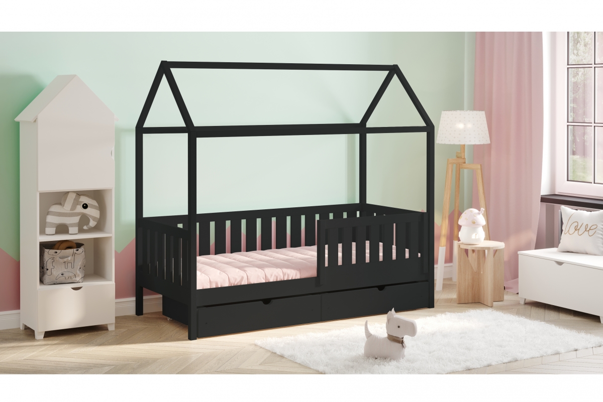 Detská posteľ domček prízemná so zásuvkami Nemos II - Čierny, 80x190 Detská posteľ prízemná so zásuvkami Nemos II - Farba Čierny 