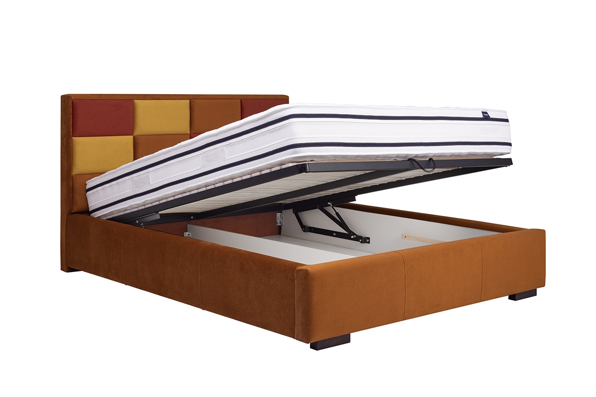Čalouněná postel Menir 160x200 s úložným prostorem postel z metalowym stelazem a úložným prostorem na posciel 