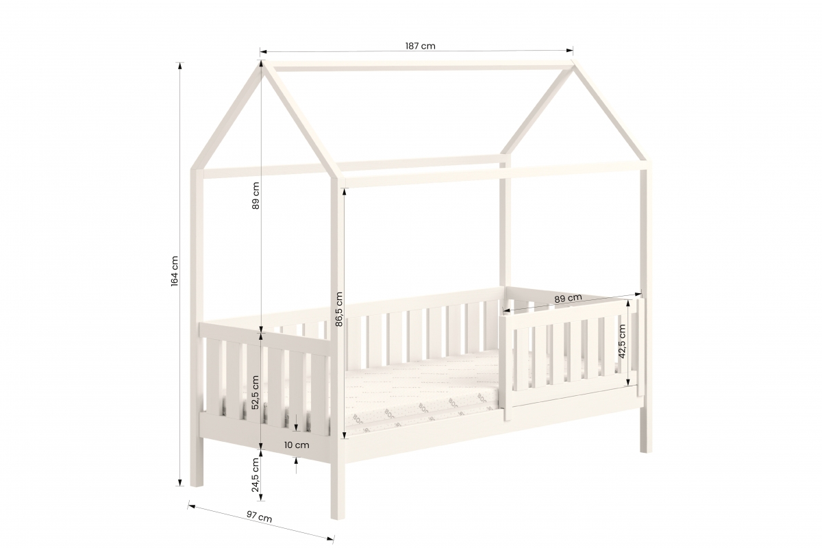 Dětská domečková postel Nemos 90x180 - bílá postel dětské přízemní Nemos - Rozměry