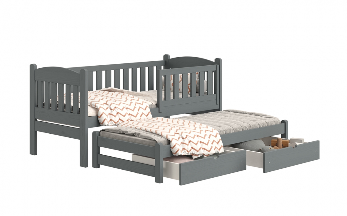 Detská posteľ prízemná s výsuvným lôžkom Alvins - grafit, 90x200 Detská posteľ prízemná s výsuvným lôžkom Alvins - Farba Grafit 