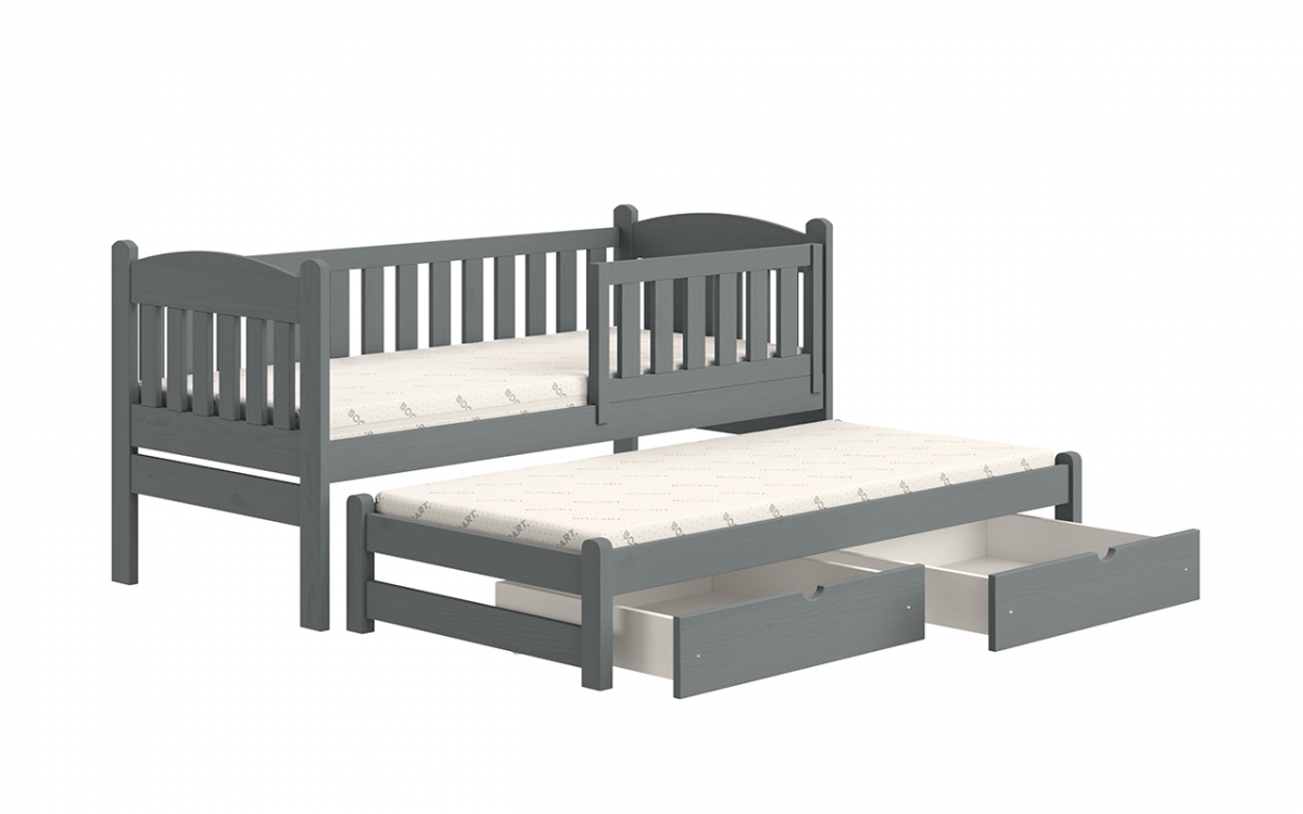 Detská posteľ prízemná s výsuvným lôžkom Alvins - grafit, 80x180 Detská posteľ prízemná s výsuvným lôžkom Alvins - Farba Grafit 