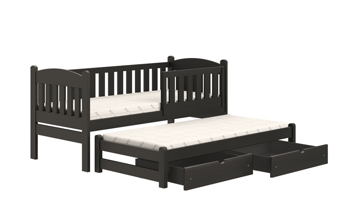Detská posteľ prízemná s výsuvným lôžkom Alvins - Čierny, 90x200 Detská posteľ prízemná s výsuvným lôžkom Alvins - Farba Čierny 