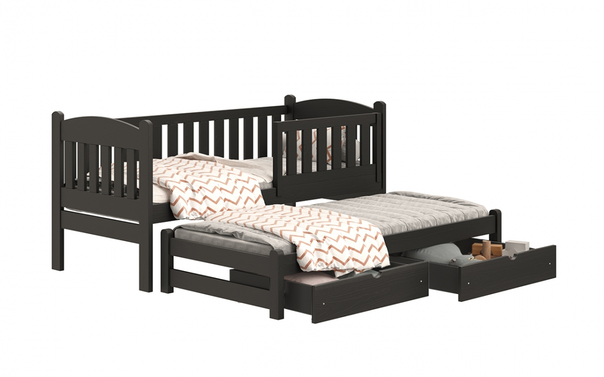Detská posteľ prízemná s výsuvným lôžkom Alvins - Čierny, 80x190 Detská posteľ prízemná s výsuvným lôžkom Alvins - Farba Čierny 