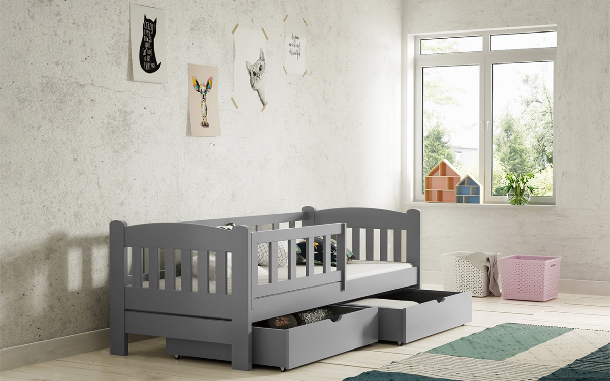 Dřevěná dětská postel Alvins DP 002 - šedý, 90x200 Dřevěná dětská postel Alvins DP 002 - Barva šedý