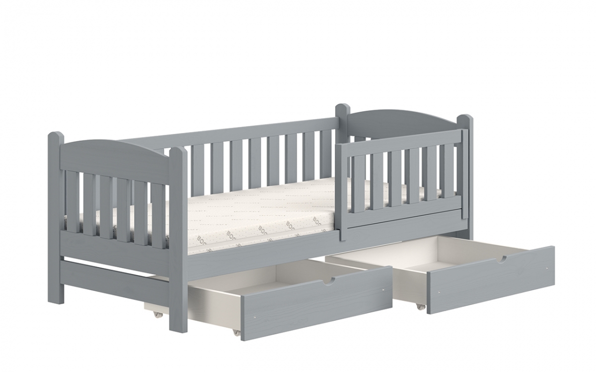 Dřevěná dětská postel Alvins DP 002 - šedý, 90x200 Łóżko dziecięce drewniane Alvins - Kolor Szary