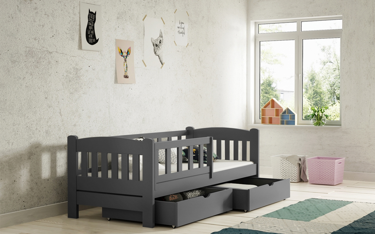 Dřevěná dětská postel Alvins DP 002 - grafit, 90x180 Dřevěná dětská postel Alvins DP 002 - Barva Grafit 