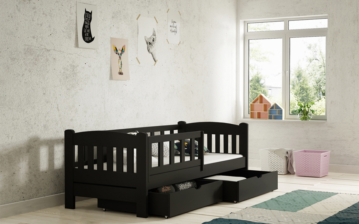 Dřevěná dětská postel Alvins DP 002 - Černý, 80x200 Dřevěná dětská postel Alvins DP 002 - Barva Černý 
