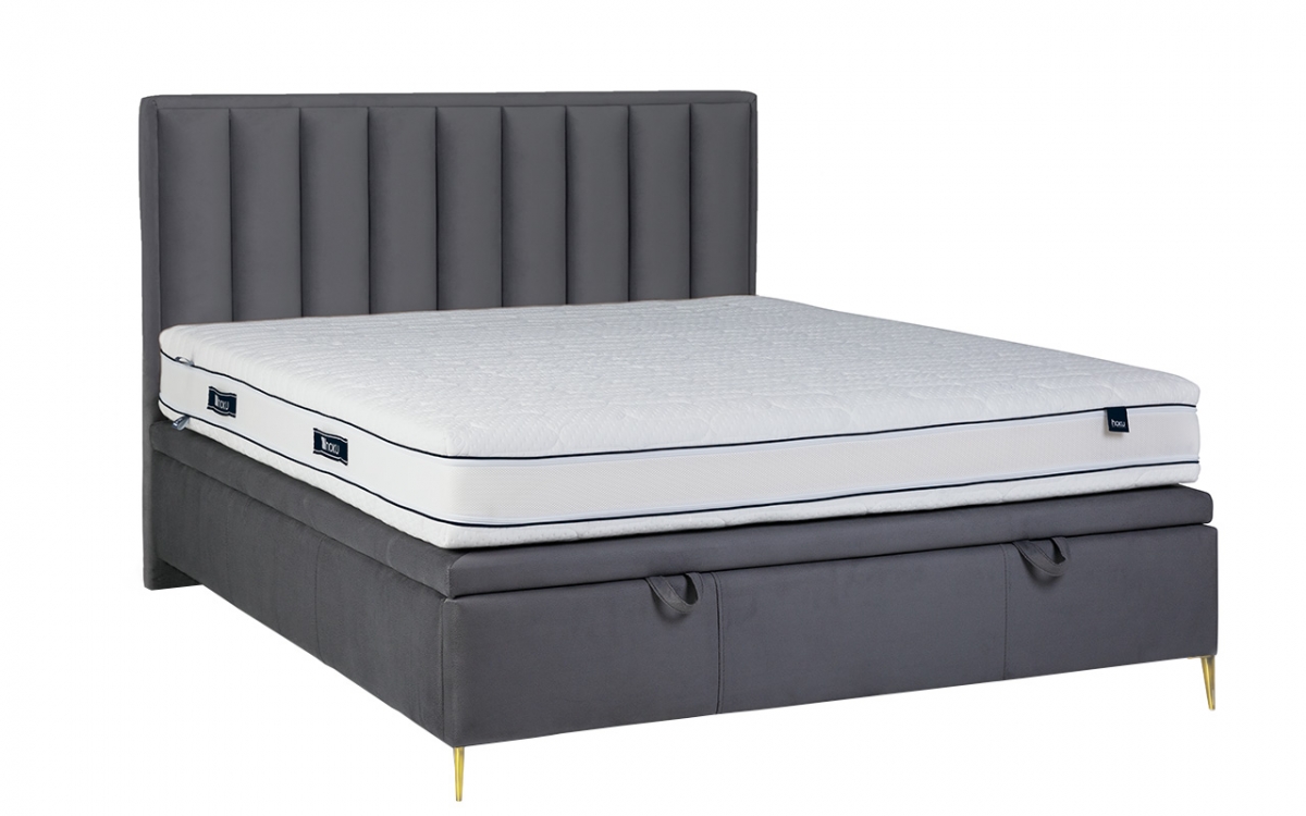 Posteľ do spálne s čalúneným roštom a úložným priestorom Misel - 160x200, Nohy zlaté čalúnená posteľ do spálne  
