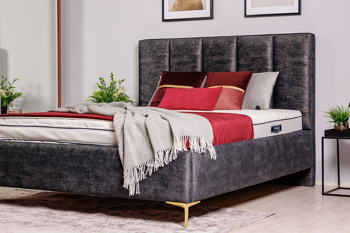 postel čalouněné pro ložnice ze stelazem Klabi - 160x200, Nohy zlaté šedý, moderní postel pro ložnice 
